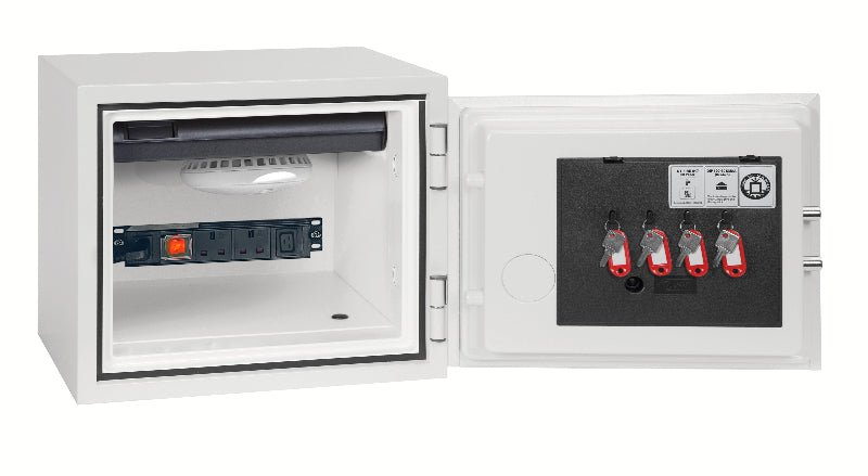 Phoenix Titan BS1281 Battery Safe, 19 Litre, 2k Cash Rated with internal charging station and four key hooks on the door. Ideal for lithium-ion battery storage.