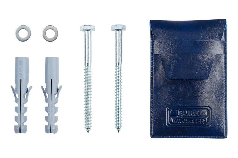 Burg Wachter C310 Cityline Safe installation kit with bolts, plugs, and branded pouch. Includes hardware for secure wall or floor fixing.