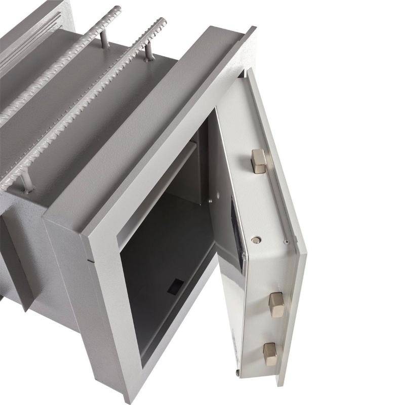 Angled top view of open Burg Wachter WTD710 wall safe showing dual locking bolts and spacious interior design.