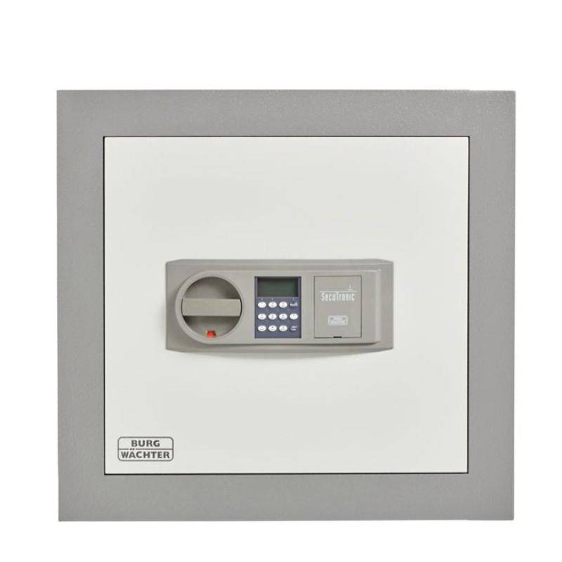 Front view of Burg Wachter WTD710 Diplomat wall safe with grey and white finish, Grade 1 certified for home and business use.