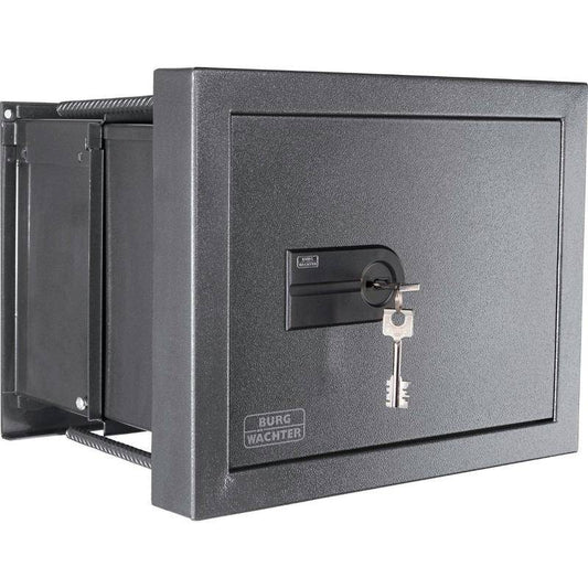 Burg Wachter WT614 Karat Wall Safe with key lock, compact steel design for secure wall installation. Ideal for home or office valuables protection.