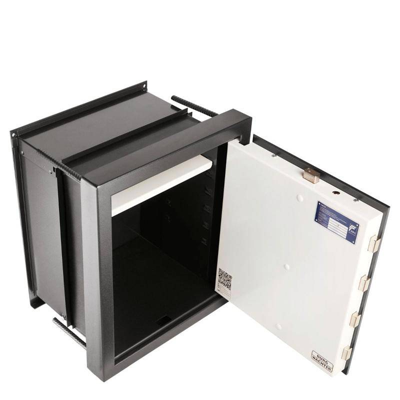 Interior view of open Burg Wachter WT616 Karat Wall Safe with electronic lock, showing adjustable shelf and solid door.