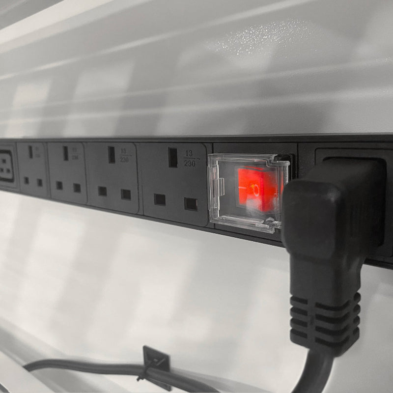 Phoenix BS1932 Battery Commander Safe, 338 Litres, features internal power strip with multiple 230V sockets and illuminated safety switch for battery charging.