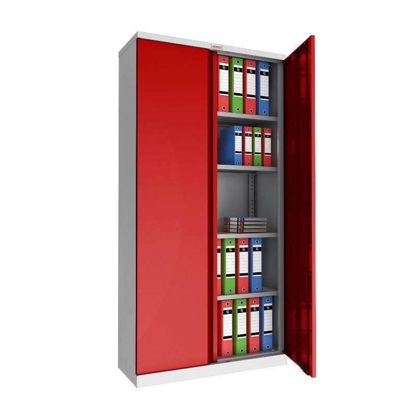 Open Phoenix SC1910GR cupboard with shelves and red door