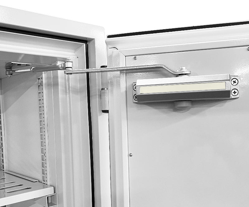 Interior view of Phoenix BS1932 Battery Commander Safe, 338 Litres, showing door arm mechanism and fire-rated insulation for lithium battery protection.