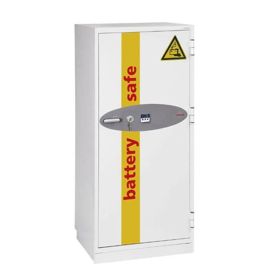Phoenix BS1932 Battery Commander Safe, 338 Litres with electronic, key, and fingerprint locks. Fire-rated 90 mins for lithium-ion battery protection.