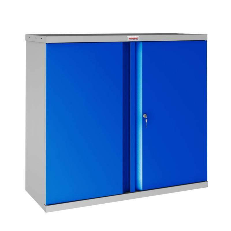 Phoenix SC1010GB blue steel storage cupboard, closed view