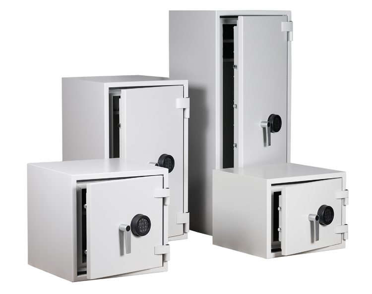 Durable De Raat S2 security safes in various sizes for secure storage.