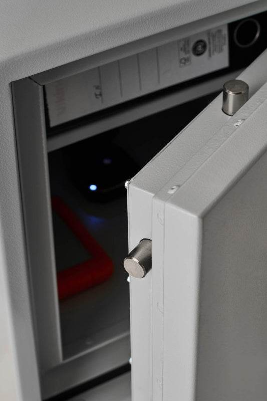 Detail of De Raat DRS Combi-Fire 2 door bolts, highlighting robust security features in this S2 rated, fireproof home and office safe.