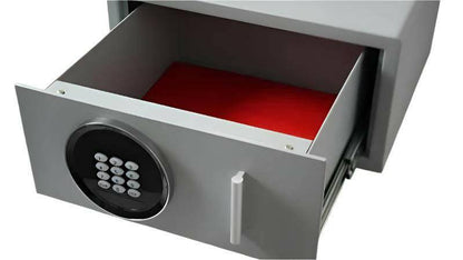 Euro Vault SFEV-DR12-TZE drawer safe open with red interior.