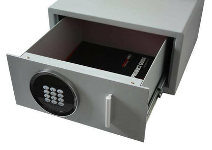 Euro Vault SFEV-DR12-TZE drawer safe open with product guide.