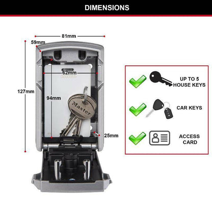 Dimensions of Master Lock 5441EUREC key lock box with keys inside