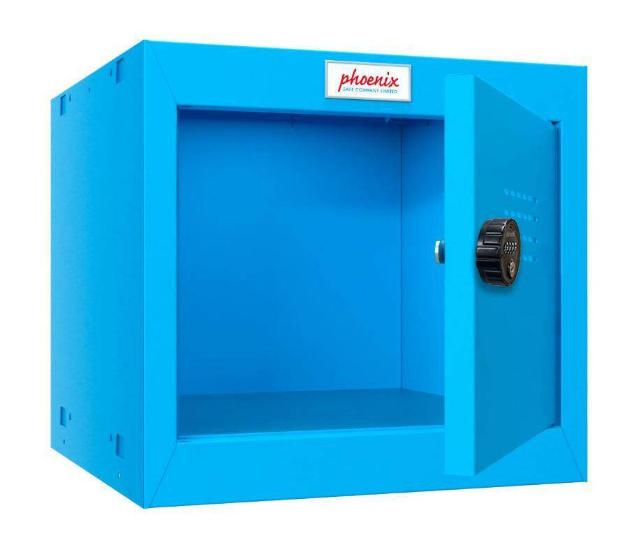 Open Phoenix CL0344BB blue cube locker with combination lock