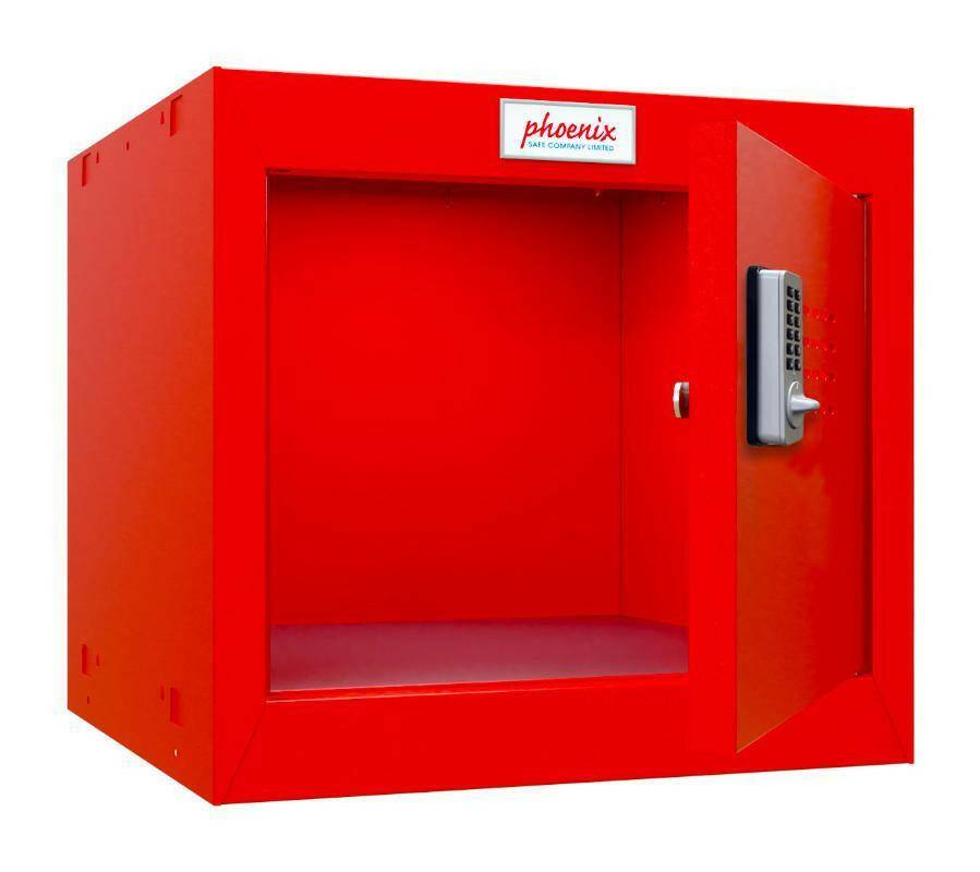 Phoenix CL0344RR red cube locker with electronic lock, open