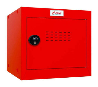 Phoenix CL0344RR red cube locker with combination lock, closed