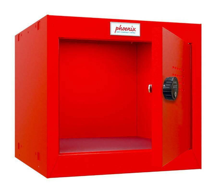 Phoenix CL0344RR red cube locker with combination lock, open