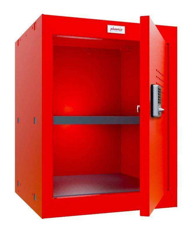 Phoenix CL0544RR red cube locker with electronic lock, open