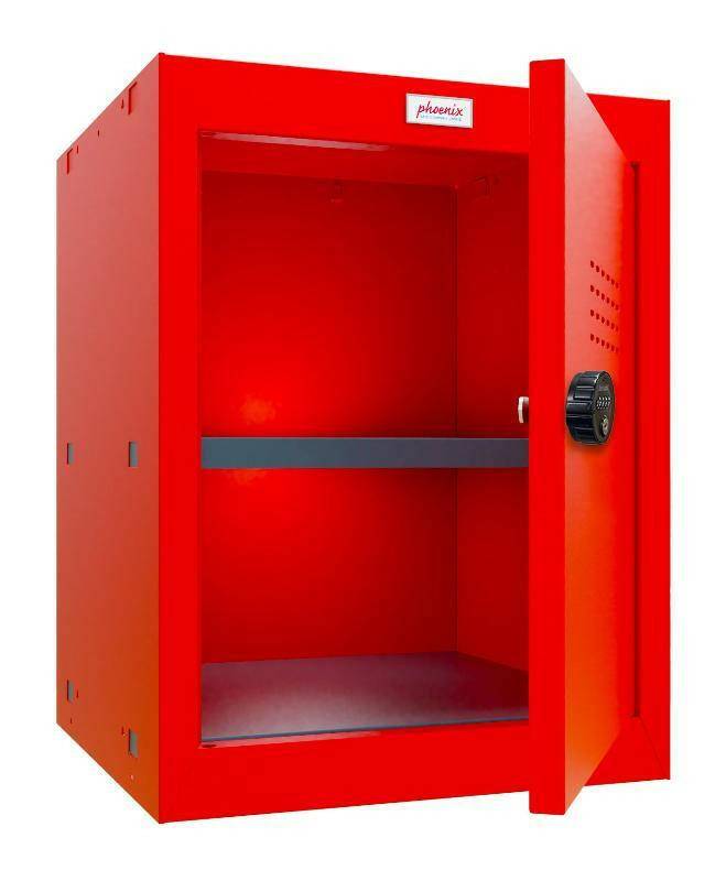 Phoenix CL0544RR red cube locker with combination lock, open