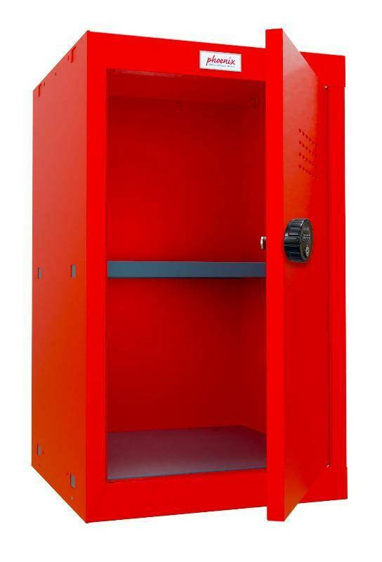 Phoenix CL0644RR red cube locker with combination lock, open