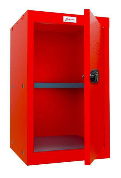 Phoenix CL0644RR red cube locker with combination lock, open