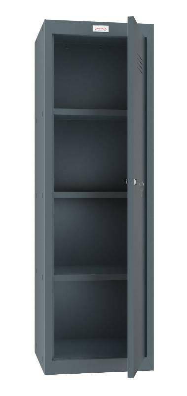 Phoenix CL1244AA Cube Locker, Anthracite Grey, open with shelves