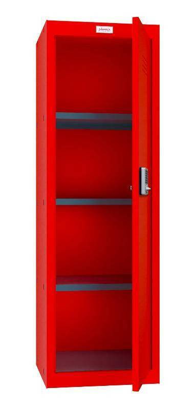 Phoenix CL1244RR red locker open, electronic lock, shelves