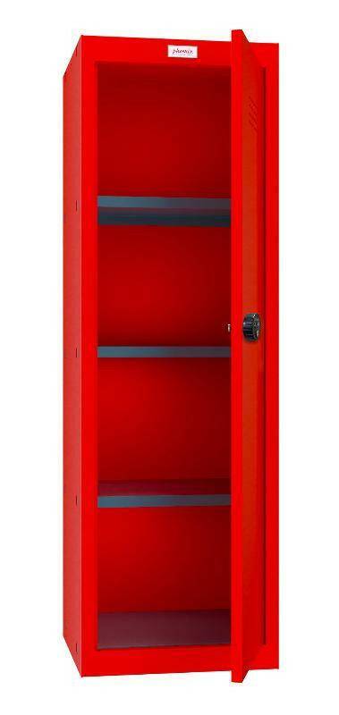 Phoenix CL1244RR red locker open, combination lock, shelves