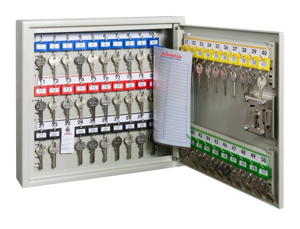 Phoenix KC0071 key cabinet open, 50 keys organized inside