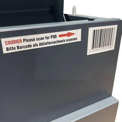 Close-up of barcode on Phoenix PB1331AAK Parcel Box