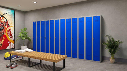 Room with multiple Phoenix PL1133GB blue lockers