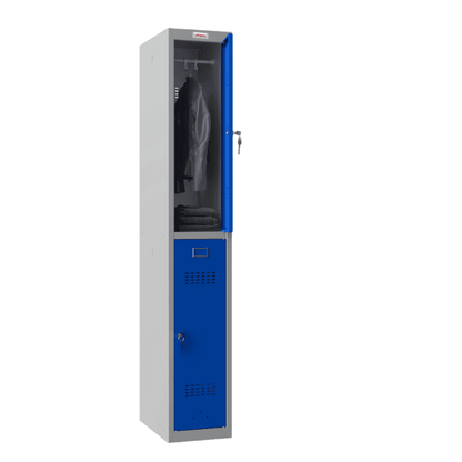 Phoenix PL1230GB blue locker, open with clothes inside