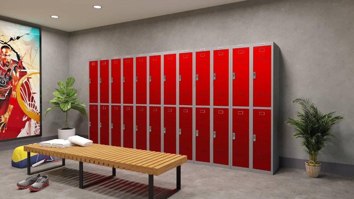 Row of Phoenix PL1230GR lockers in a gym setting