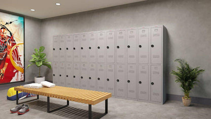 Phoenix PL1233GG lockers with round locks in a locker room