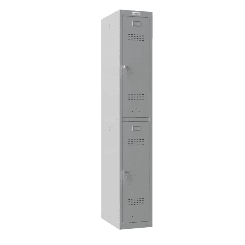 Phoenix PL1233GG 2-door locker, angled view, grey door