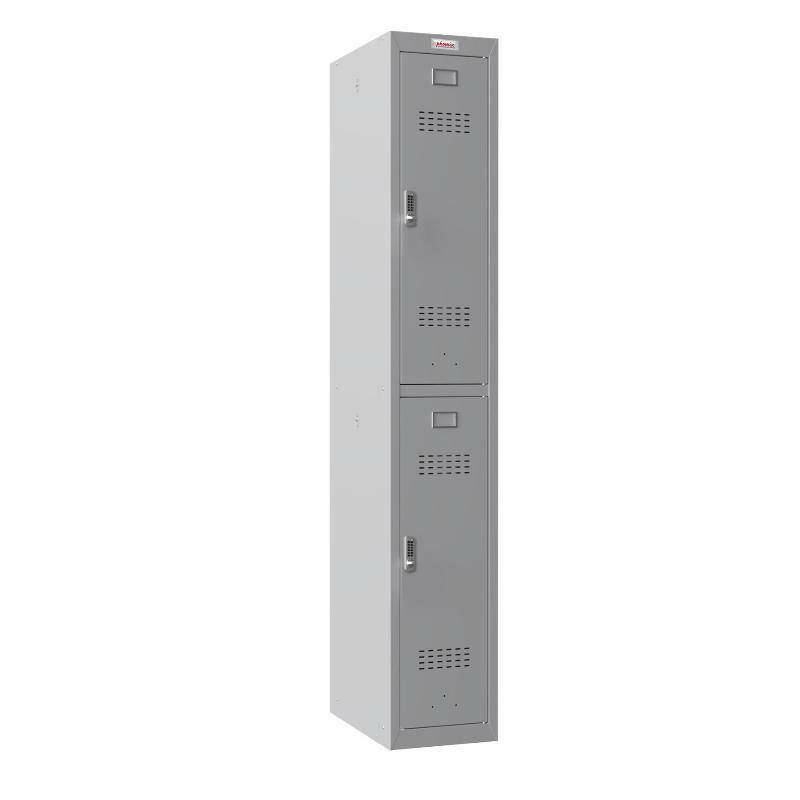 Phoenix PL1233GG locker, angled view, grey door with handle