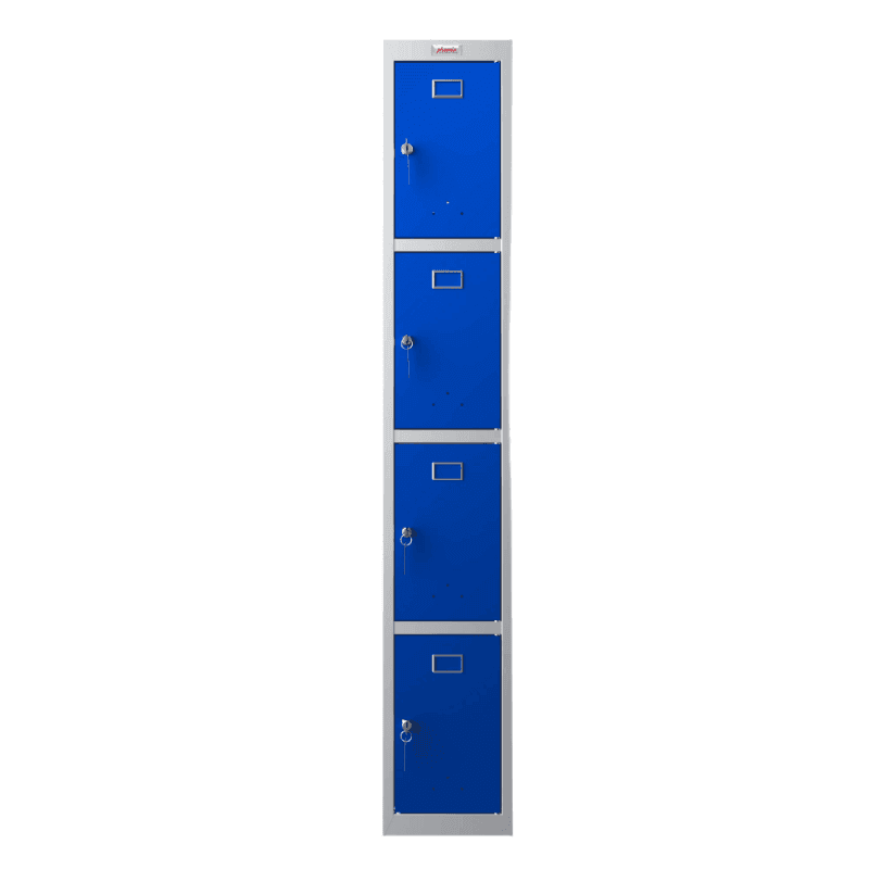 Phoenix PL1430GB locker, 1 column, 4 blue doors, front view