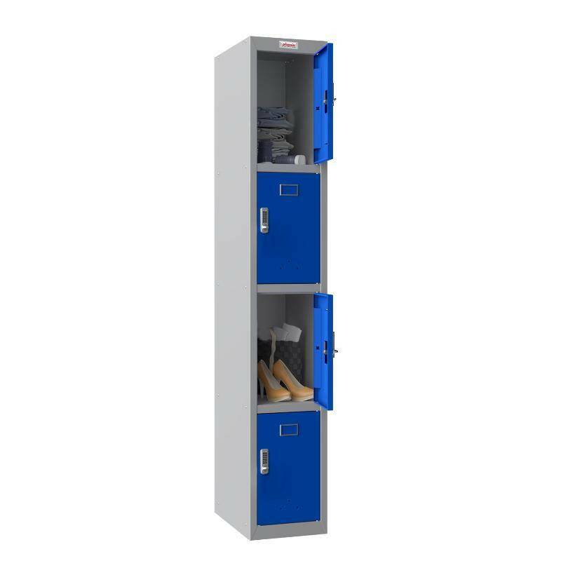 Phoenix locker with open doors, electronic locks, showing storage