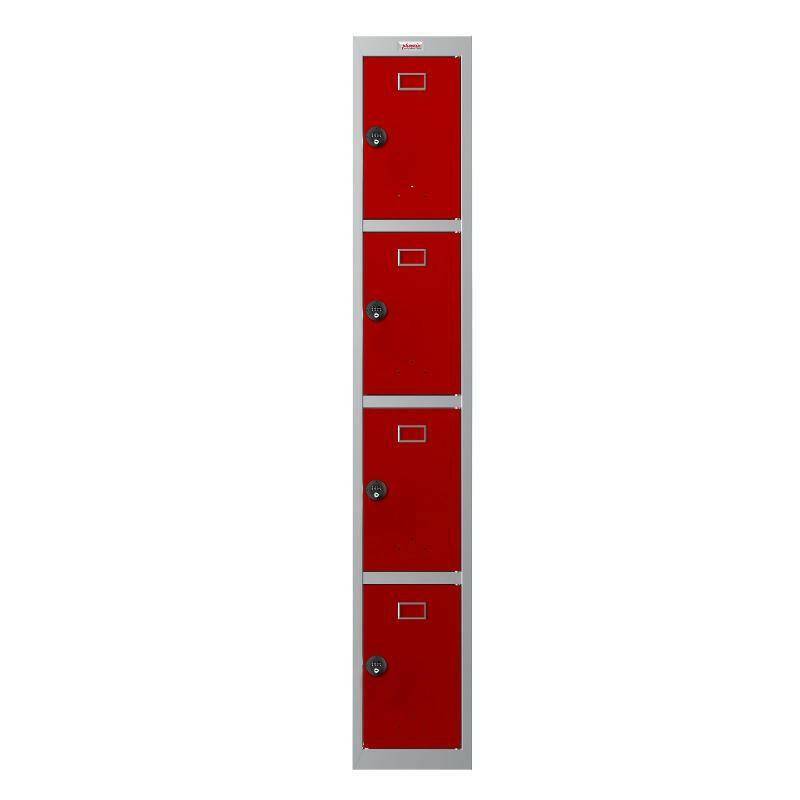 Phoenix locker, red doors, front view with key locks