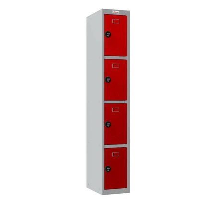 Phoenix locker, red doors, angled view with locks