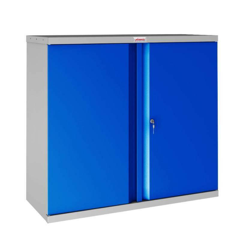 Phoenix SC1010GB blue steel storage cupboard, closed view