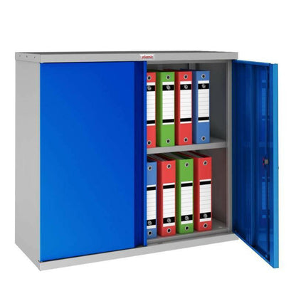 Phoenix SC1010GB blue cupboard with open doors and files