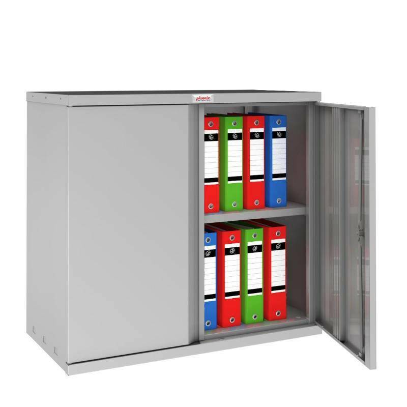 Phoenix SC1010GG cupboard with open door, showing file storage