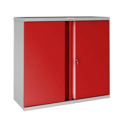 Phoenix SC1010GR red steel storage cupboard, closed view