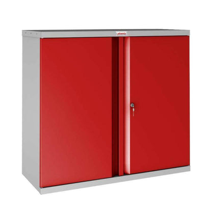 Phoenix SC1010GR red steel storage cupboard, closed view