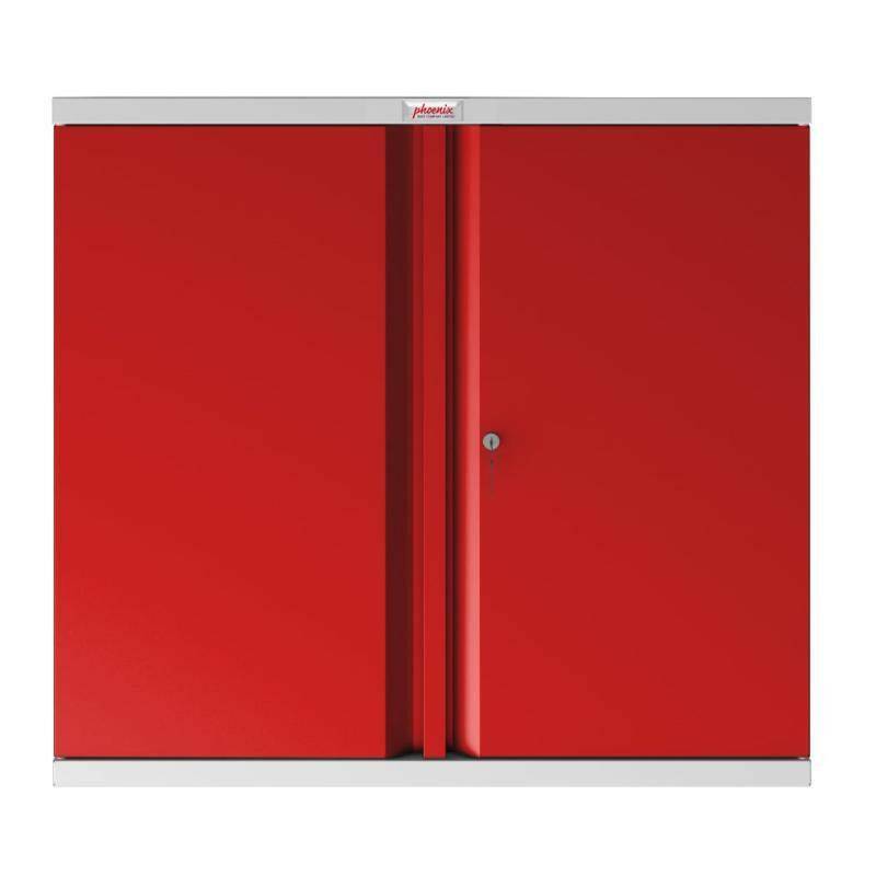 Front view of Phoenix SC1010GR red steel storage cupboard