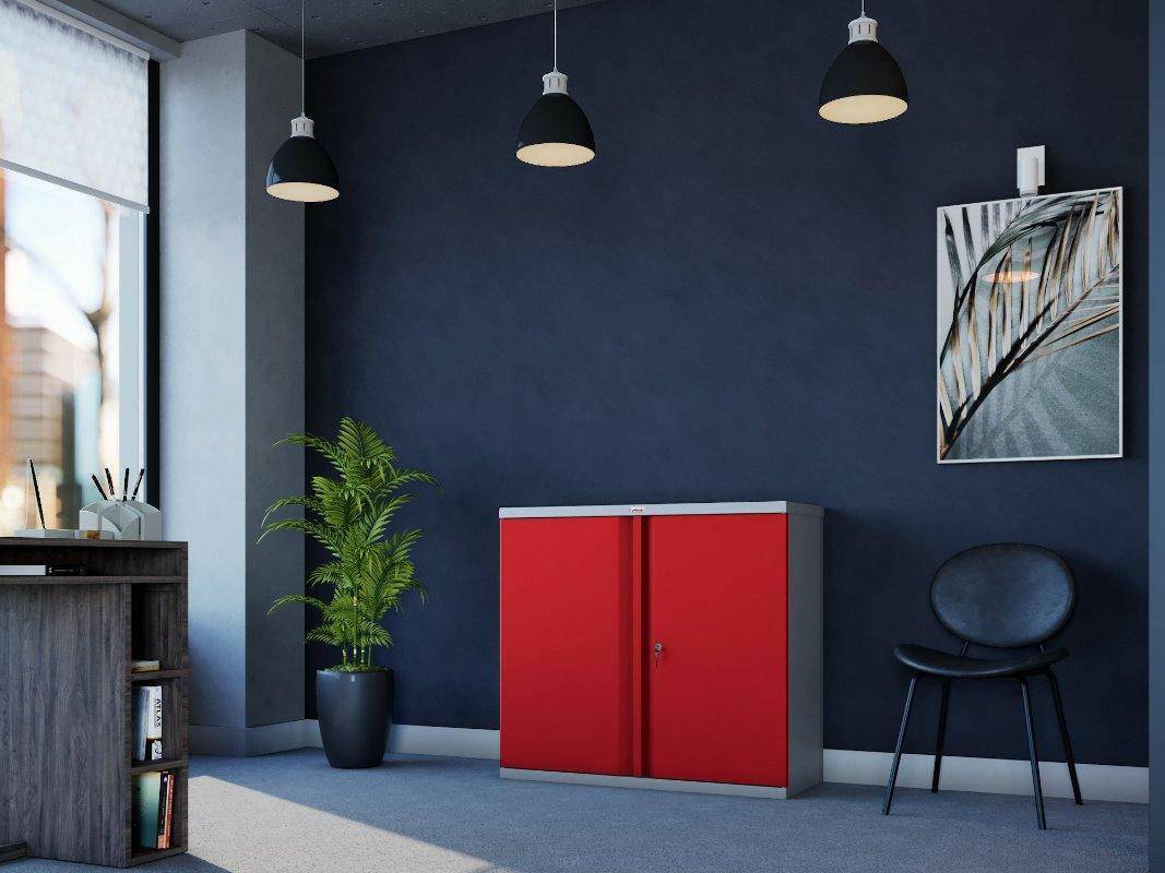 Phoenix SC1010GR red cupboard in modern office setting