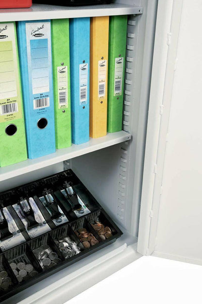 Interior shelves of Phoenix SecurStore SS1162 safe with files